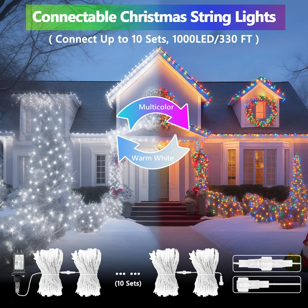 Connectable 100 LED String Lights Indoor Outdoor, 33FT Warm White Christmas Lights Waterproof, 13 Modes with Timer, Twinkle Fairy Lights Plug in Clear Wire for Christmas Tree, Bedroom, Classroom Decor