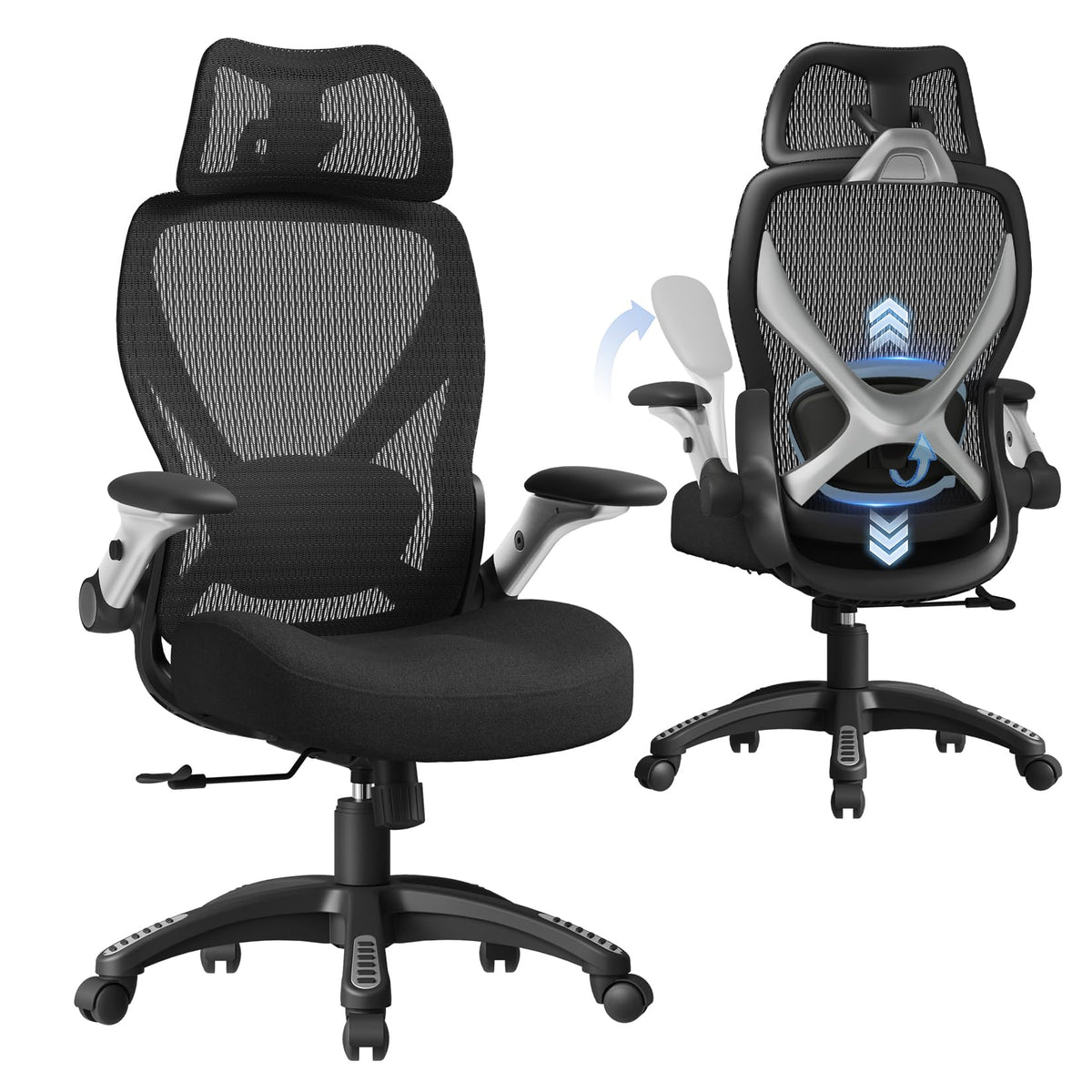 ELABEST X100 Ergonomic Office Chair with Footrest, Big and Tall Home Desk Chair with 5D Flip-Up Arms, Adjustable 3D Lumbar Support,High Back Rolling Computer Chair, Swivel Mesh Chairs (Coffee Break)