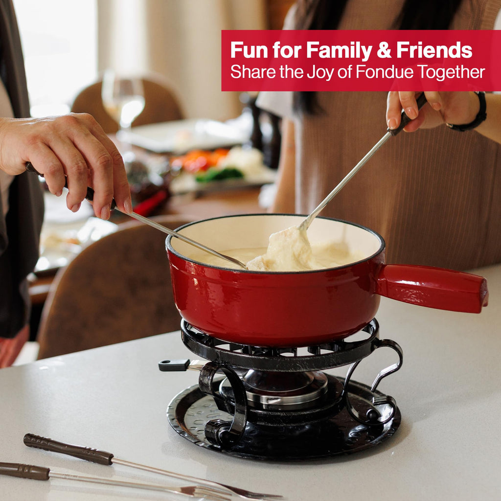 Swissmar Lugano Cast Iron Cheese Fondue Set, 9-Piece, 2 QT / 2 L - Ideal for Melting Cheese, Chocolates, Caramel, & More - Perfect for Kitchen Collection & Gift Giving - Matte Black