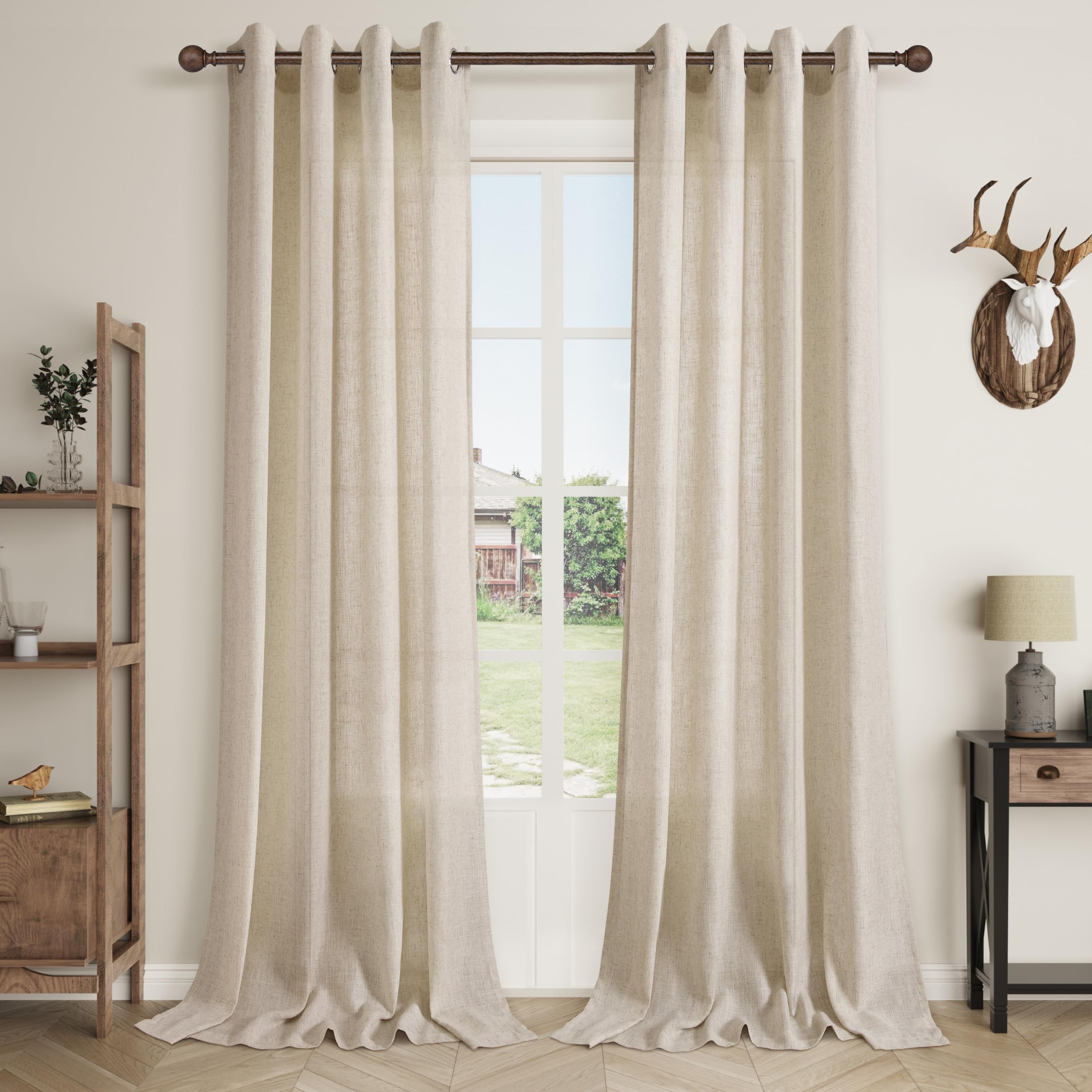 Aersas Black Bedroom Linen Curtains 63 Inch Length 2 Panel Privacy Energy Efficient Semi Sheer Black Linen Drapes for Living Room Modern Farmhouse Grommet Window Curtain for Nursery Office 52x63