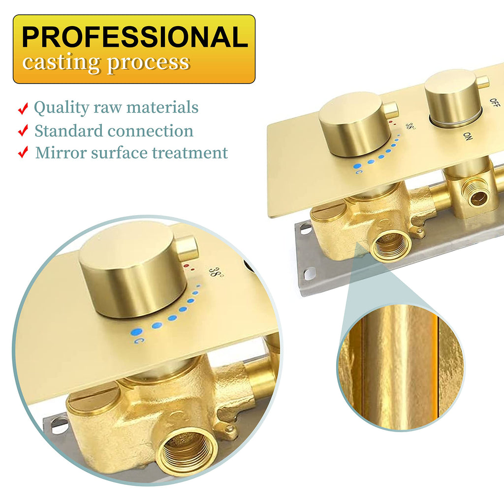 HOMEDEC 2 Way Shower Diverter Valve Brass Dual Functions Thermostatic Shower Mixing Valve Kit 3 Handle Flow Control Valve, 3/4 Inch Inlet, Can Use All Options At a Time, Matte Black