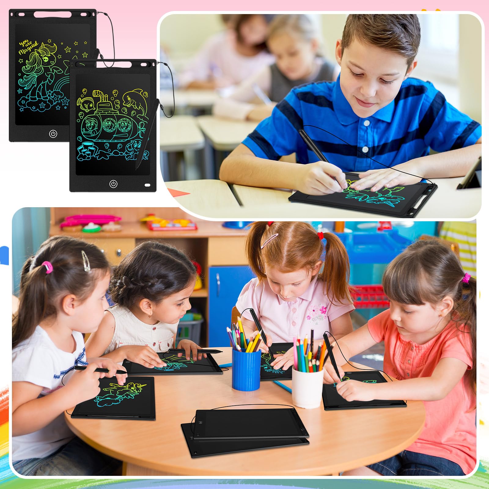 Epakh 16 PCS LCD Writing Tablet for Kids - 8.5 Inch Reusable Writing Board Drawing Doodle Pad Gift for Girl & Boy, Toddlers, Back to School, Birthday Party Favors(Black)
