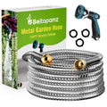 Beitopamz Garden Hose 25 ft, Stainless Steel Metal Water Hose with Nozzle, Flexible and Durable, Rust Proof, No-Kink, Heavy Duty, Leakproof 3/4'' Brass Fittings, Lightweight Hose for Patio, Lawn