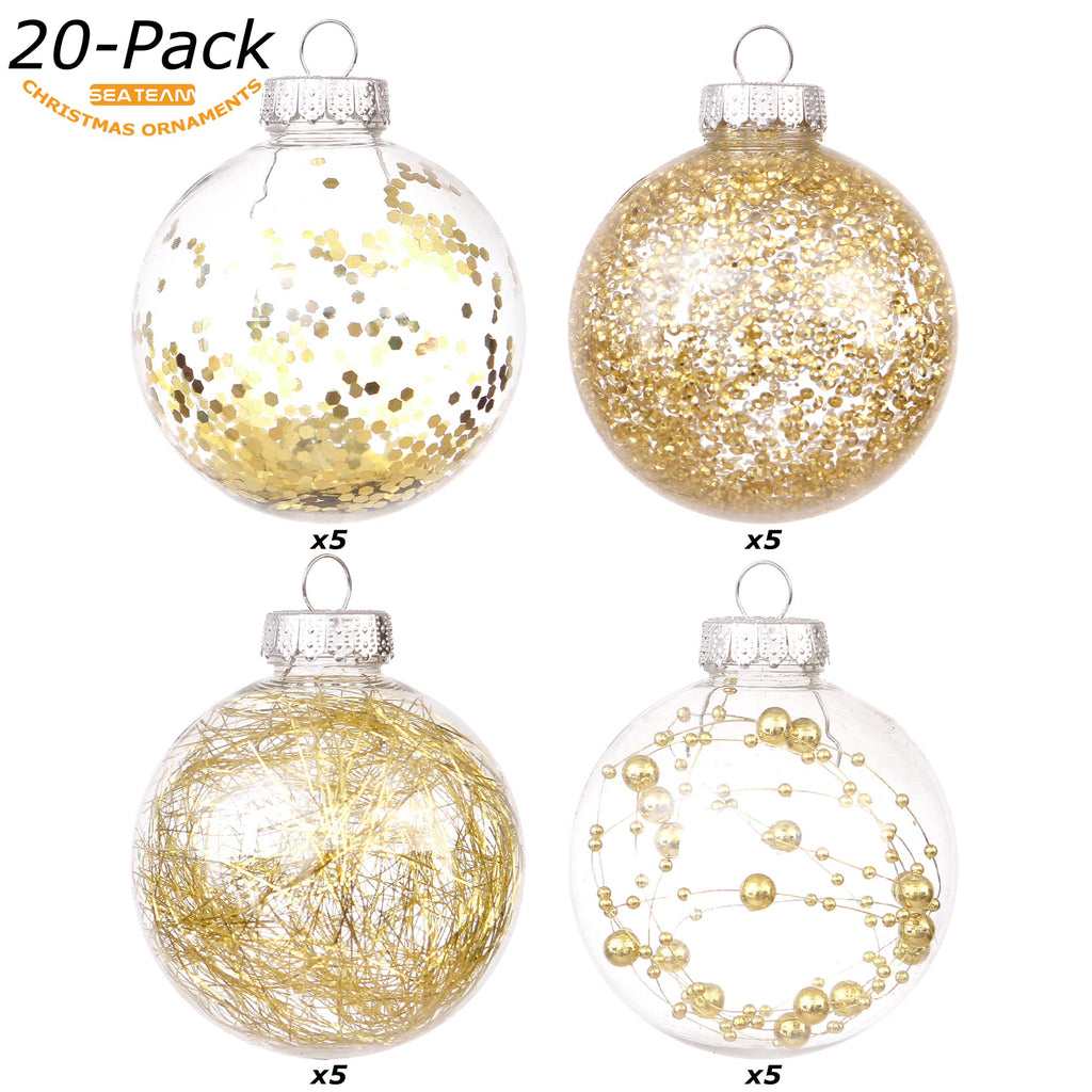 Sea Team Shatterproof Clear Plastic Christmas Ball Ornaments Decorative Xmas Balls Baubles Set with Stuffed Delicate Decorations (80mm/3.15 inch 20-Pack, Babyblue)