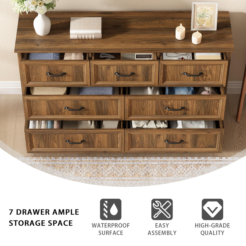 Farmhouse 5 Drawers Dresser for Bedroom, 44" Tall Brown dresser Wood Rustic Chest of Drawers with Wide Metal Handle,Natural Texture,Drawer Organizer for Bedroom,Living Room,Hallway and Entryway