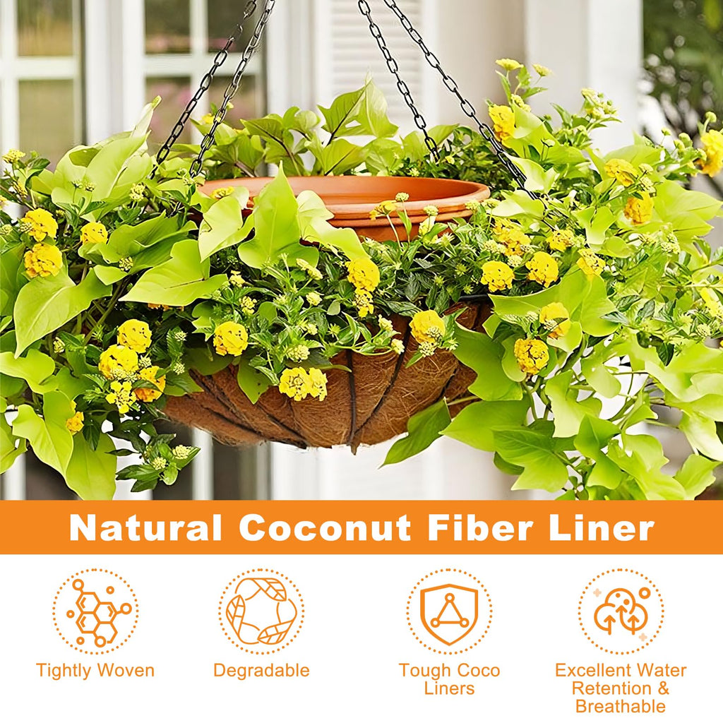 Riare 2 Pack 12 Inch Round Coco Liners Replacement, 100% Natural Coconut Coir Liners for Hanging Baskets, Garden Flower Vegetables Planter Pot, Window Box, Fence, Decks
