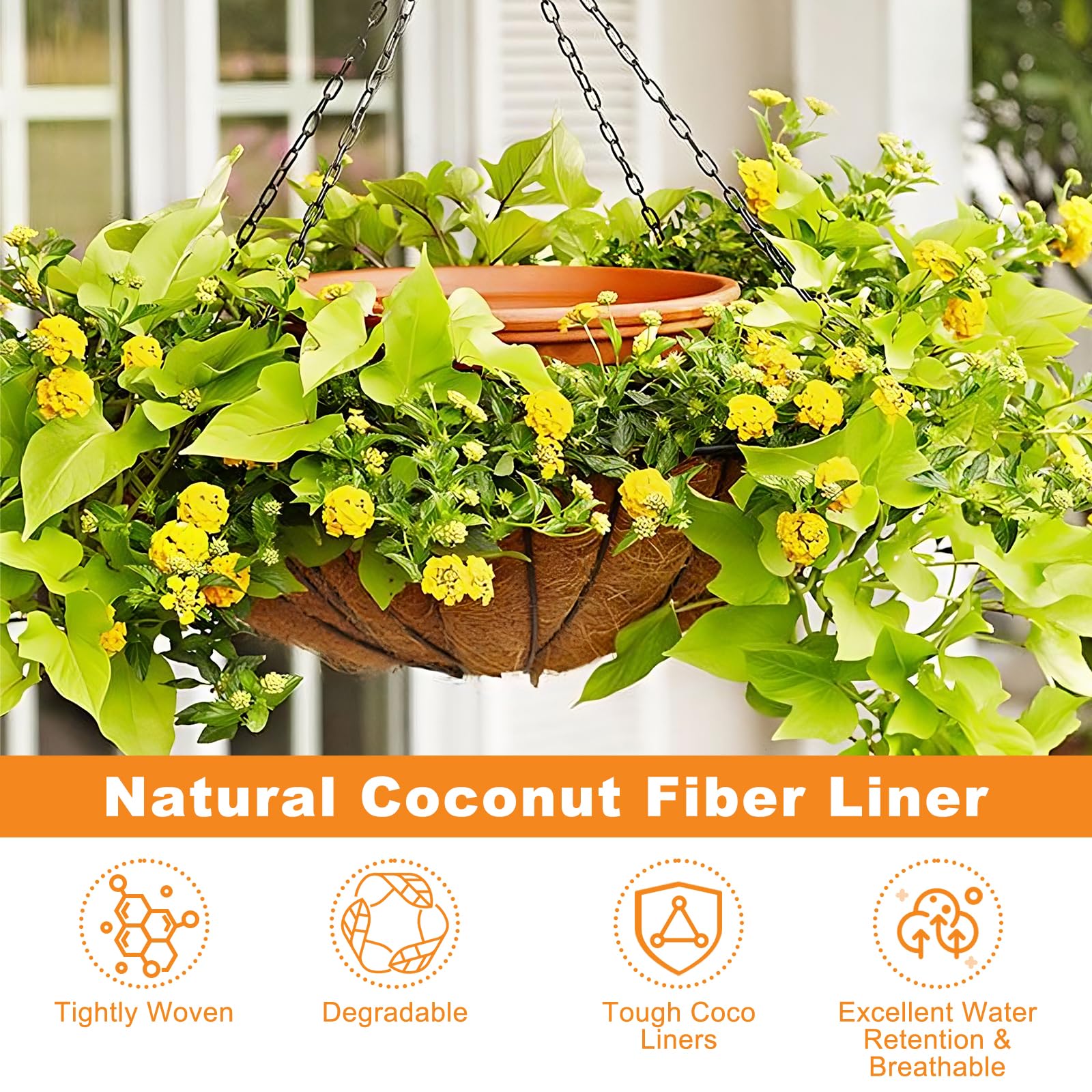 Riare 2 Pack 12 Inch Round Coco Liners Replacement, 100% Natural Coconut Coir Liners for Hanging Baskets, Garden Flower Vegetables Planter Pot, Window Box, Fence, Decks