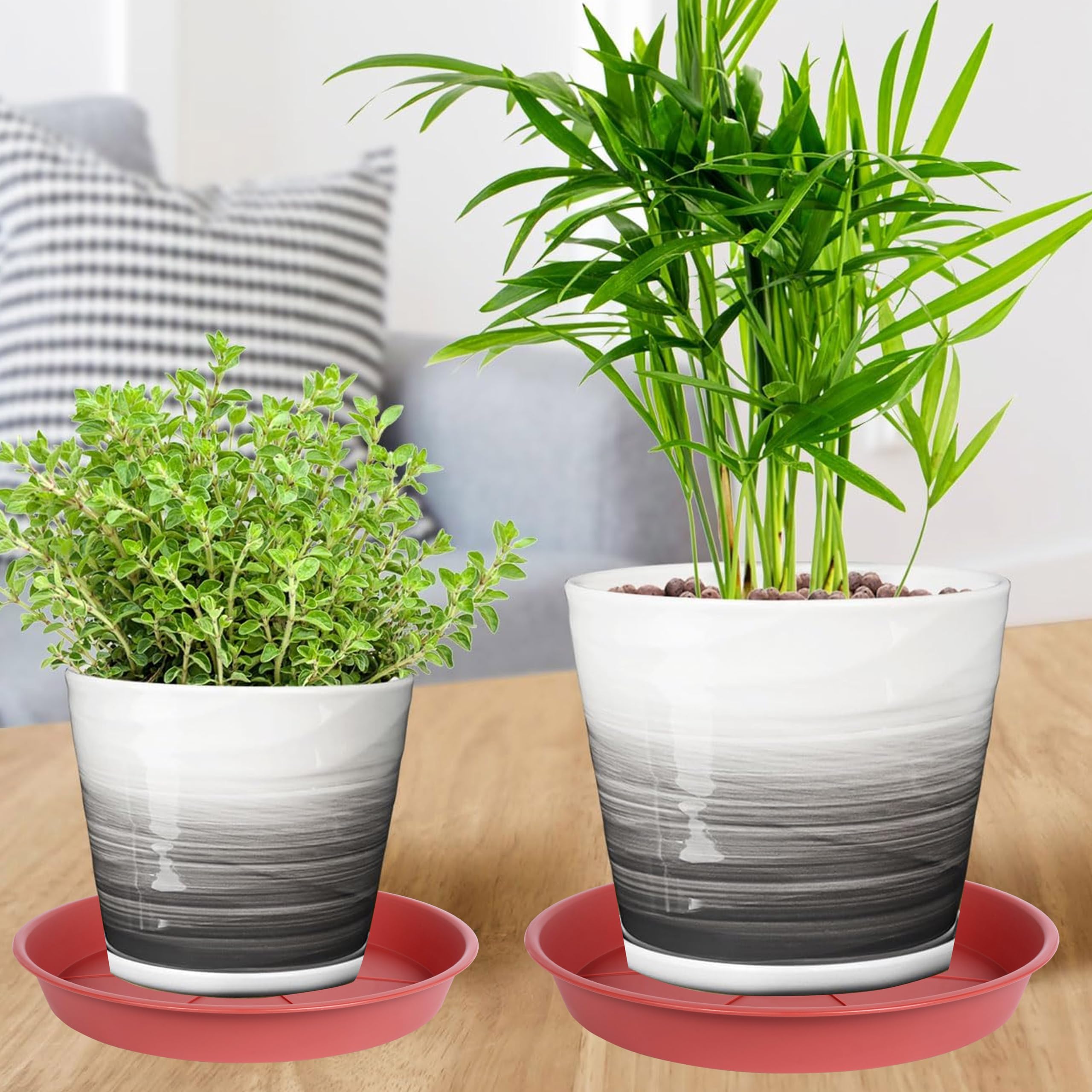 OVZILKI 6 Pack of Plant Saucer Tray 4 6 8 10 12 14 17 19 22 25 inch, Heavy Duty Plastic Pot Plant Drip Trays Saucers for Indoors Outdoor, Plant Water Tray for Planters 3-5" (4", Beige)