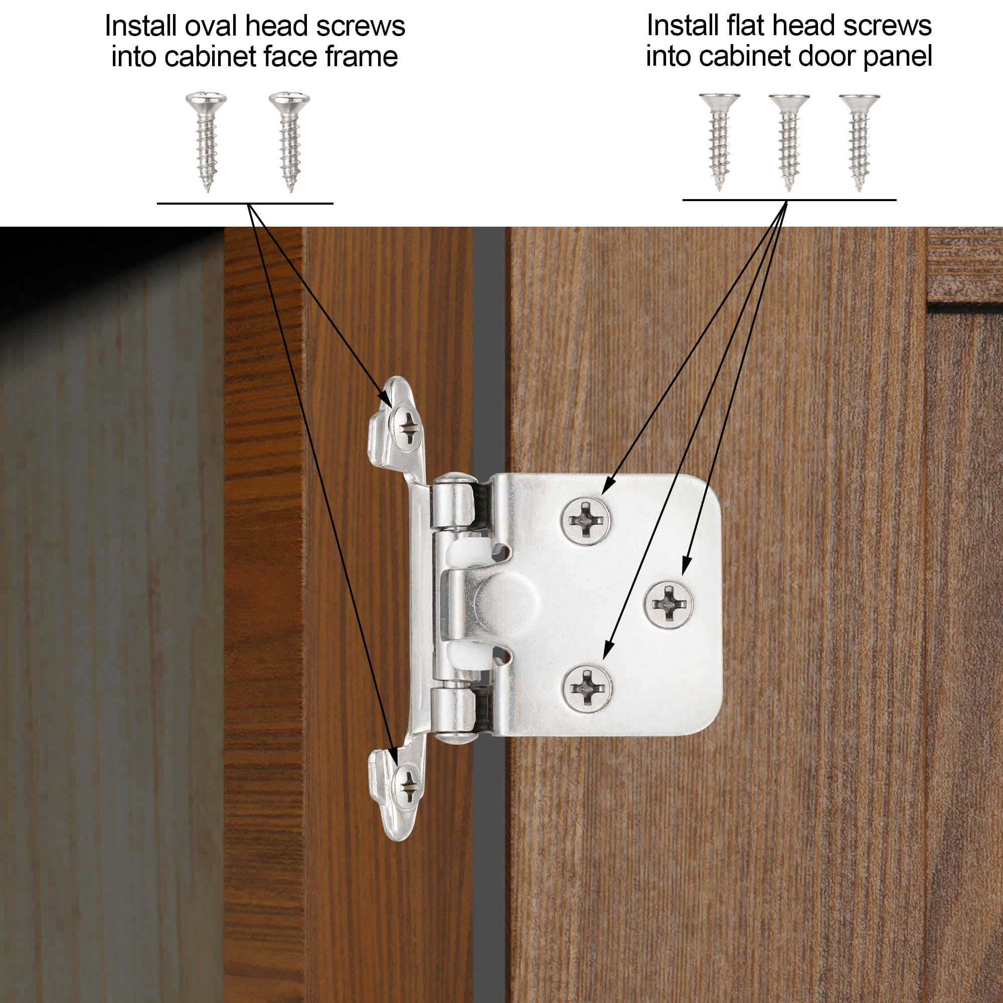 4 Pack (2 Pairs) Antique Brass Self Closing Cabinet Hinges for Kitchen Cabinet Door, 1/2" Overlay (Variable) Semi Concealed Kitchen Cabinet Hinges