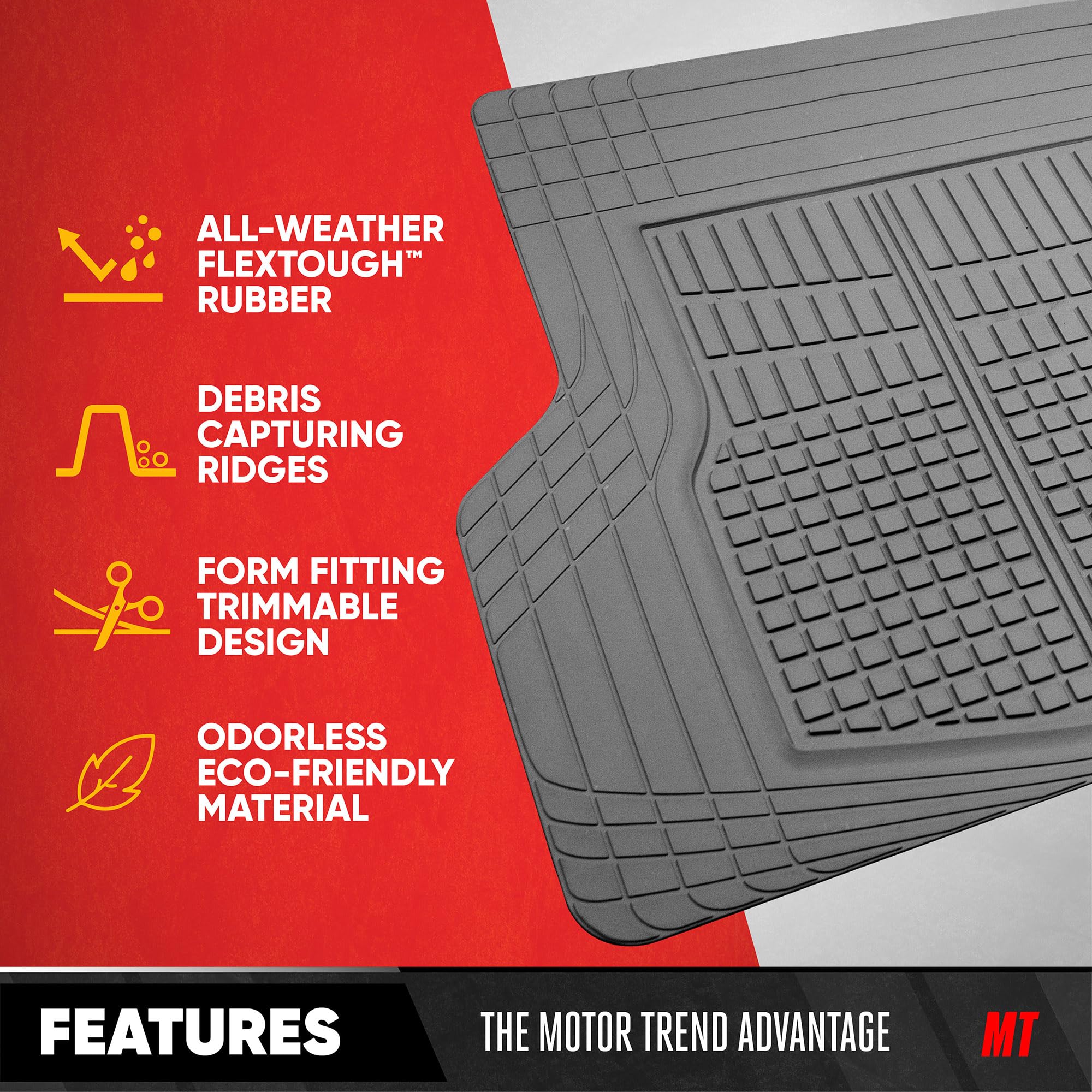 Motor Trend FlexTough™ Heavy Duty Rubber Black Car Floor Mats All Weather & Jumbo SUV Cargo Liner Full Set - Universal Trim to Fit Automotive Floor Mats & Trunk Mats for Cars Interior Accessories