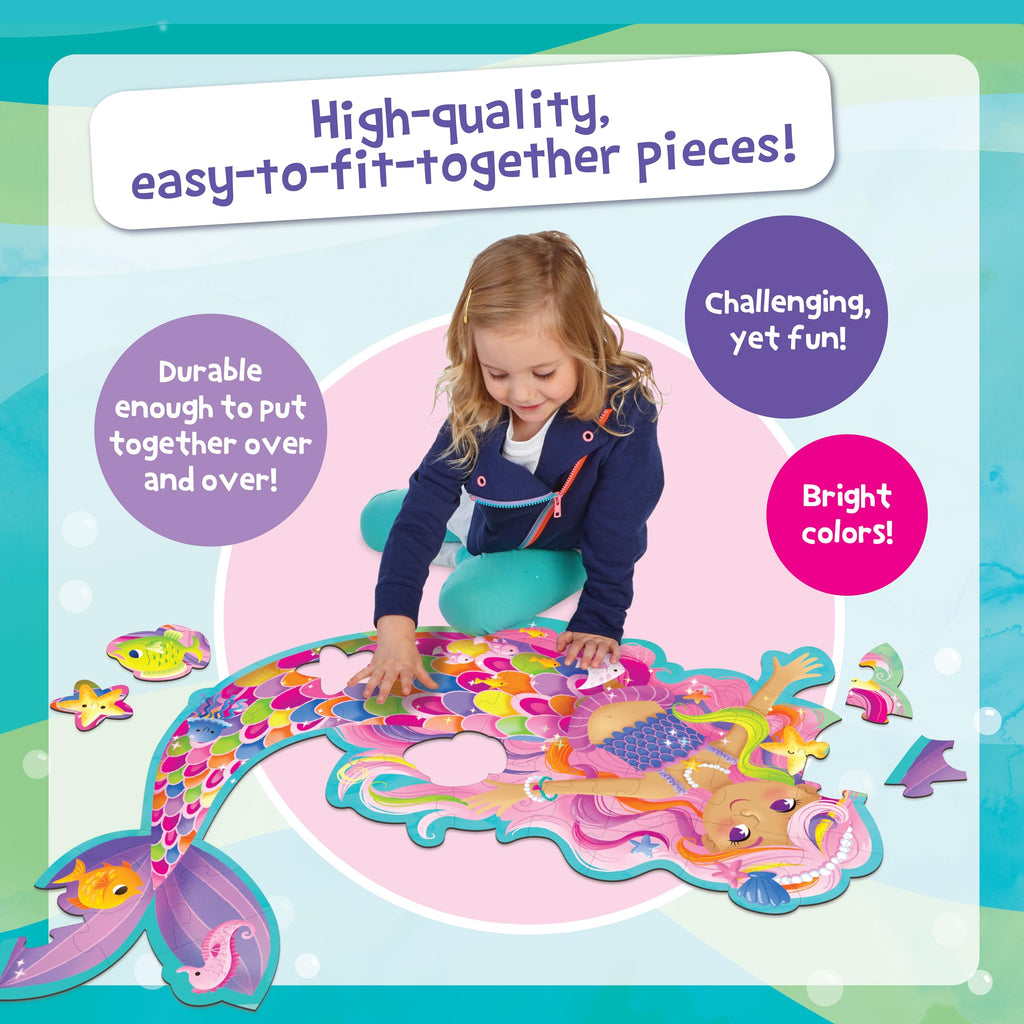 Peaceable Kingdom Shimmery Bunny Shaped 41 Piece Floor Puzzle, 3 feet x 2 feet - Great Easter Basket Stuffers and Easter Gifts for 3 Year Olds, 4 Year Olds & Up