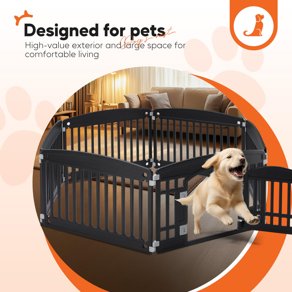 Dog Playpen 24 Inch 8 Panels, Ideal Dog Fence for Puppy/Small Dogs Indoor & Outdoor Bliss, Perfect Dog Pen for Camping, Yard, RV, Garden Fence, Black