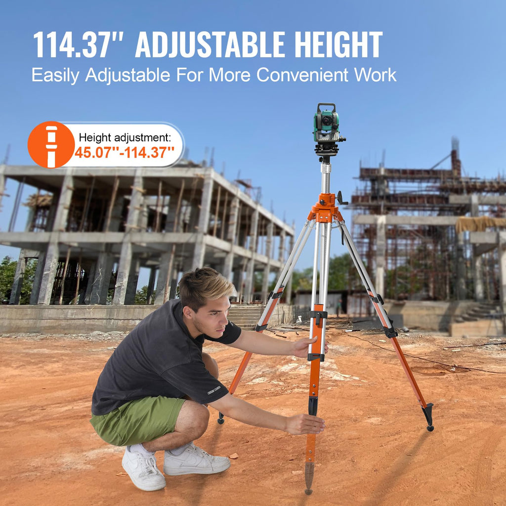 VEVOR Laser Level Tripod Stand, 5/8"-11 Thread Mount, 16.53-65.55 inch Height Adjustment Heavy Duty Survey Tripod for Construction Laser Level Scanner, Retractable Legs Non-Skid Feet Professional