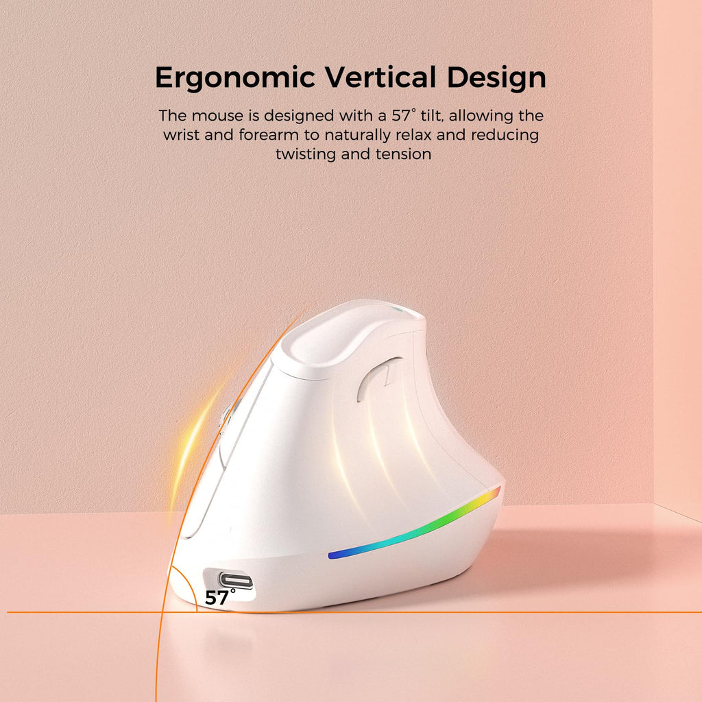 KYSONA Ergonomic Mouse Wireless, Bluetooth Vertical Mouse, 5-Level Adjustable DPI, 2.4G Silent Switch Mice for Windows, MacOS, IPadOS, Laptop, PC, Black