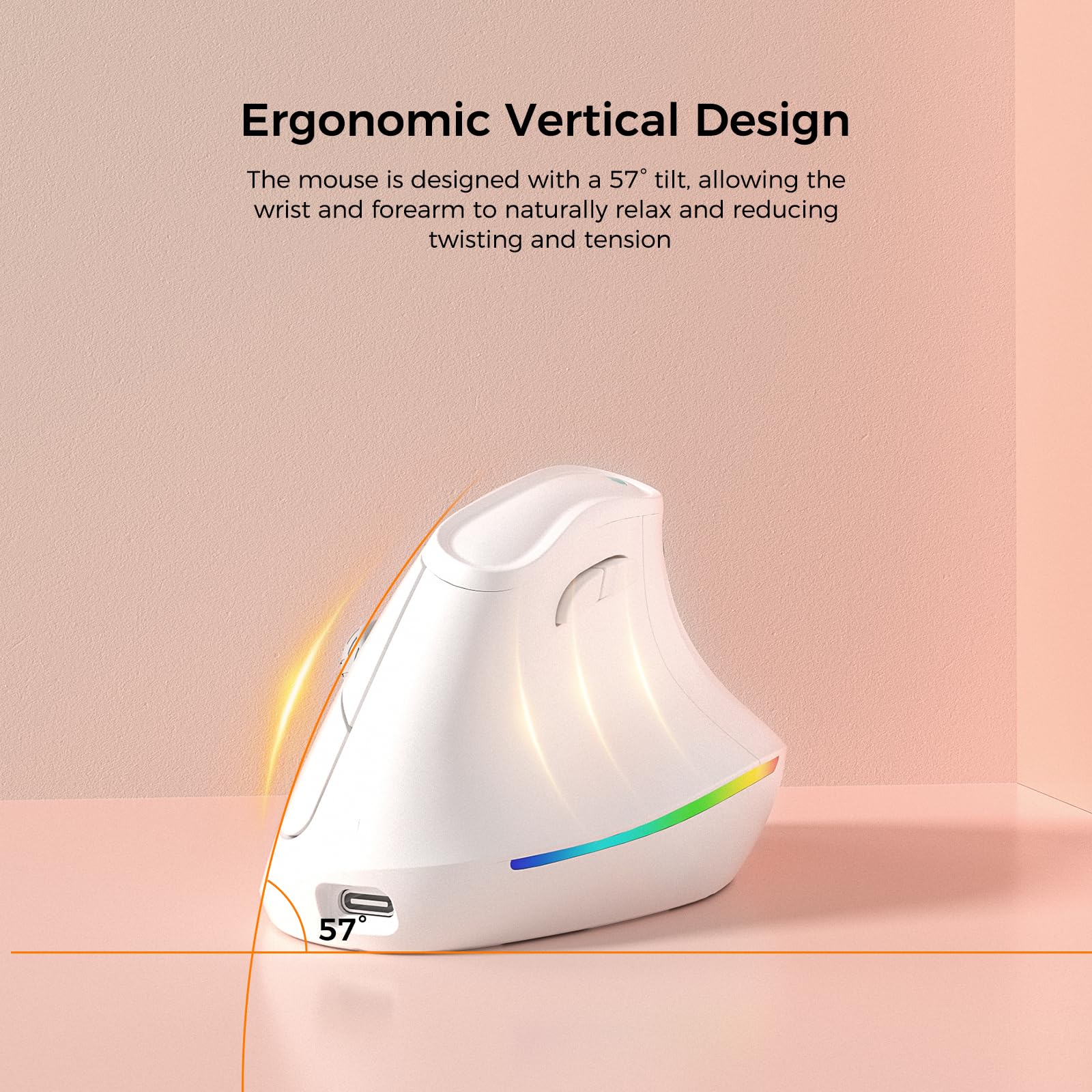 KYSONA Ergonomic Mouse Wireless, Bluetooth Vertical Mouse, 5-Level Adjustable DPI, 2.4G Silent Switch Mice for Windows, MacOS, IPadOS, Laptop, PC, Black