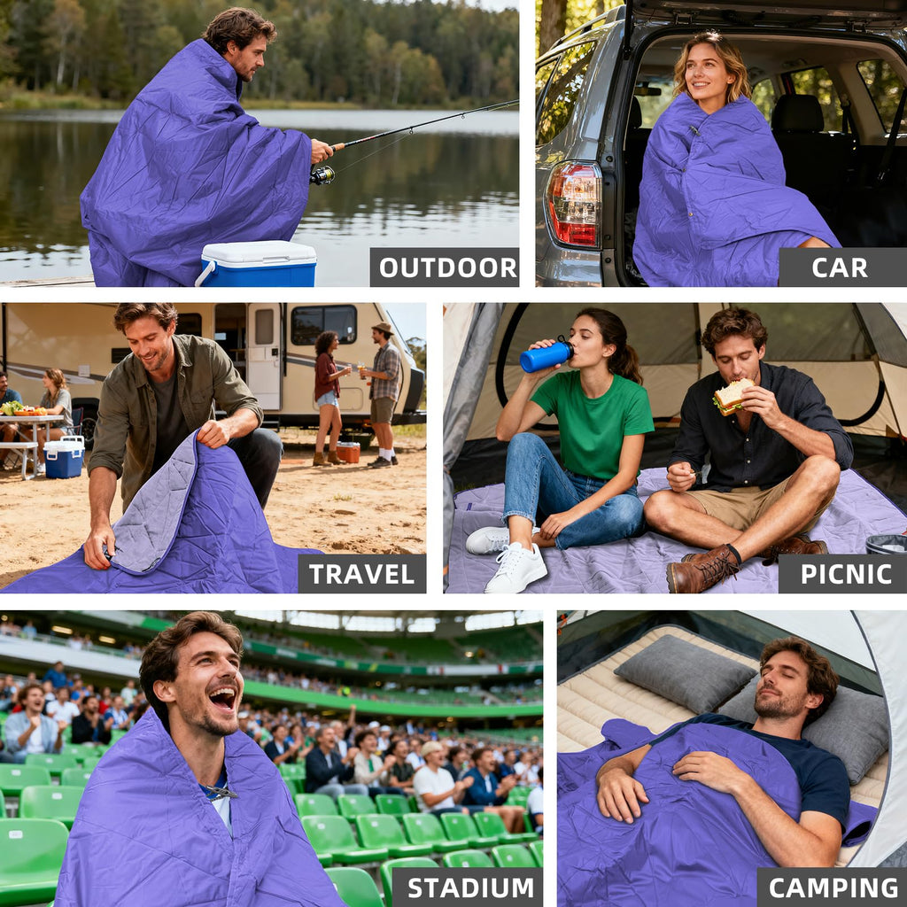 Large Outdoor Waterproof Blanket Extra Thick Fleece Stadium Blanket for Camping, Car, Pet, Picnics - Windproof, Wearable, Machine Washable 80" x 58" (Black Check)