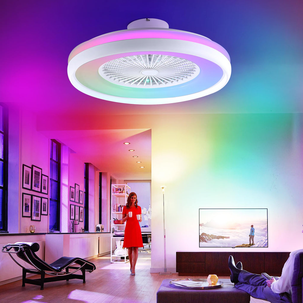24" Bladeless Ceiling Fan with Light Remote, Smart LED Ceiling Fans with App Control, Modern Low Profile Dimmable Light Ceiling Fan for Bedroom Living Room Gold