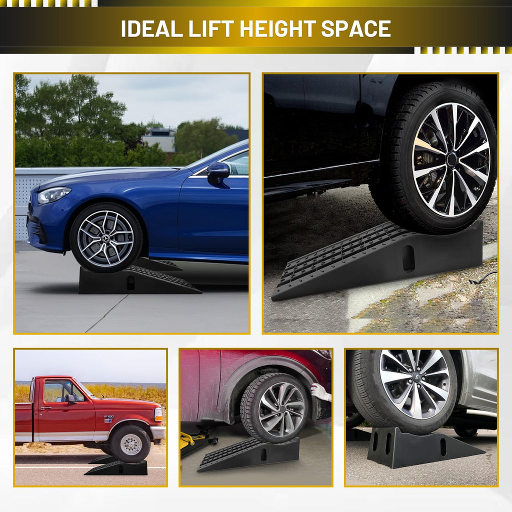 HOXWELL Detachable Low Profile Car Ramps for High Lift and Jack Support, Heavy Duty Car Ramps for Low Cars, Removable Vehicle Ramps for Garage, 15.35''-27.83'' L, 2PCS
