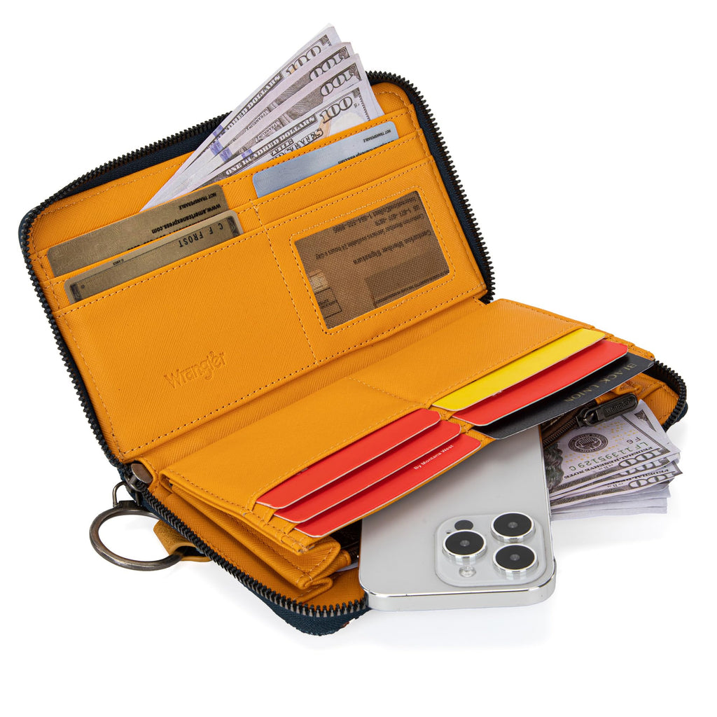 Wrangler Wallet Purse for Women Western Aztec Clutch Wristlet Wallet with Credit Card Holder
