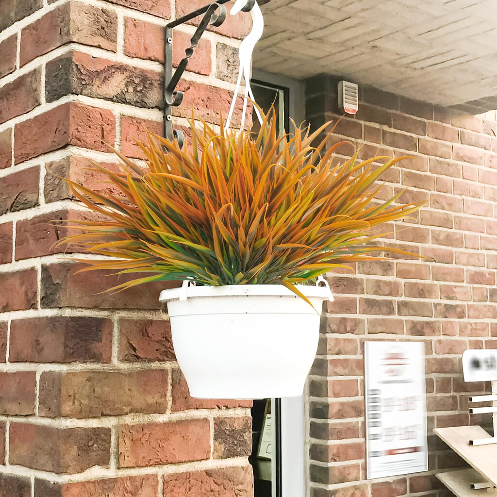 Uieke 28 Bundles Artificial Outdoor Plants UV Resistant Fake Grass Plants Faux Plastic Plants Greenery Shrubs for Home Garden Pathway Window Box Front Porch Cemetery Fall Decor, Autumn Red