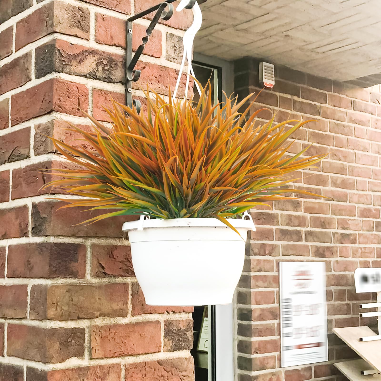 Uieke 28 Bundles Artificial Outdoor Plants UV Resistant Fake Grass Plants Faux Plastic Plants Greenery Shrubs for Home Garden Pathway Window Box Front Porch Cemetery Fall Decor, Autumn Red