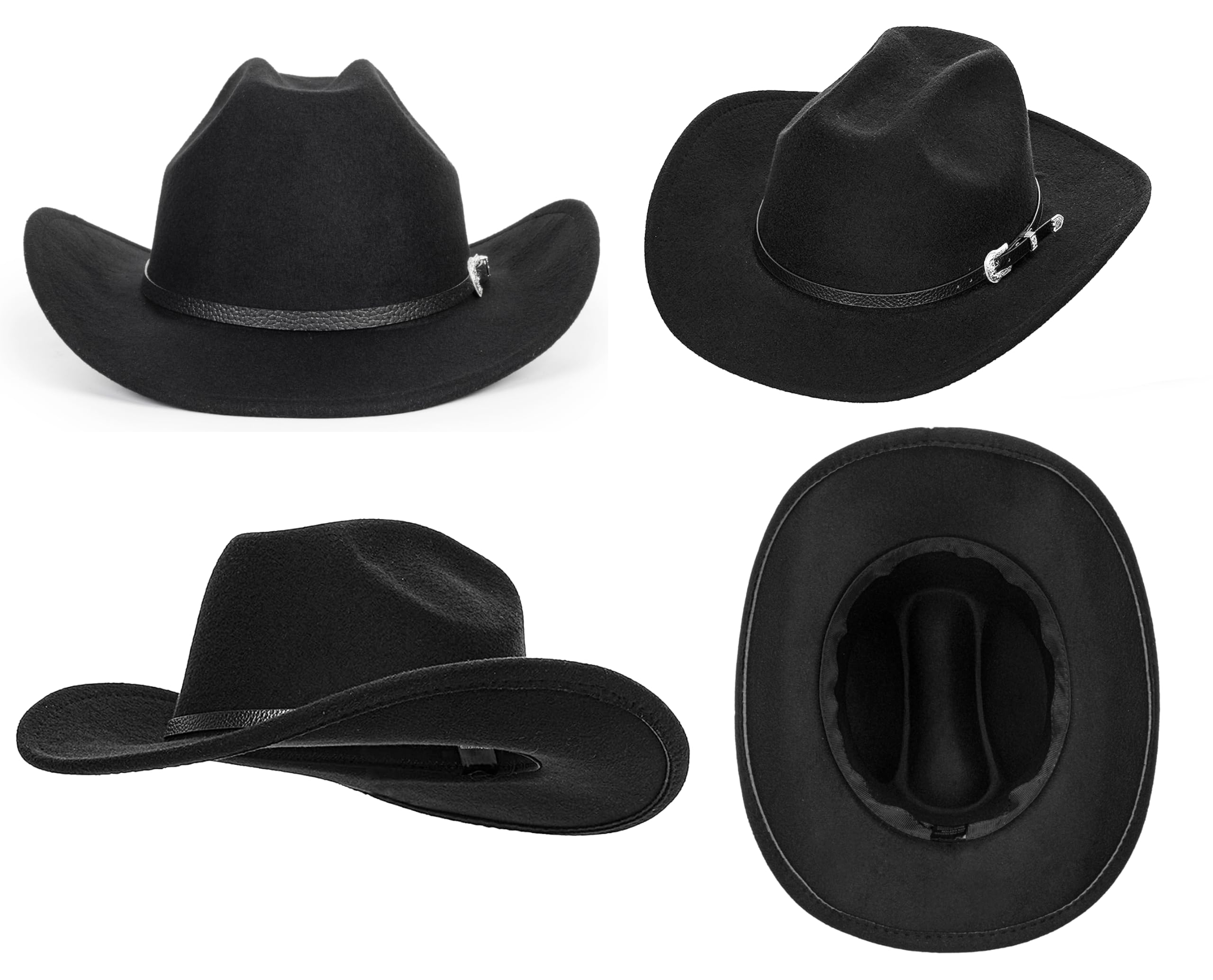 Eohak Womens Western Cowboy Hats Studded Pinched Western Cowgirl Hats Wide Brim Fedoras Hat with Belt Buckle (Size:Medium)