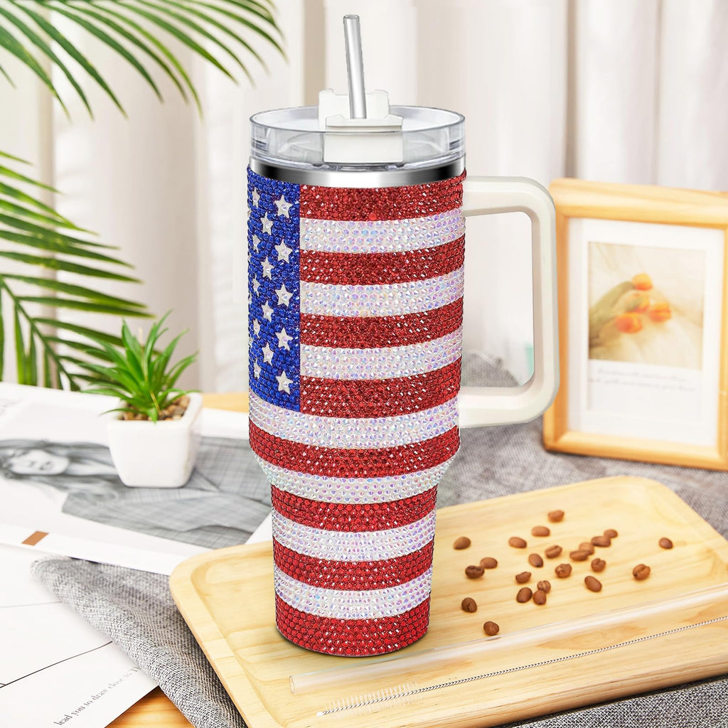 HWISDMIG 40oz Tumbler with Handle-Glitter Rhinestones Tumbler Bling Cups Stainless Steel Water Bottle Diamond Studded Tumbler for Women-Birthday Gifts for Women, Mom, Girlfriend (Amethyst)