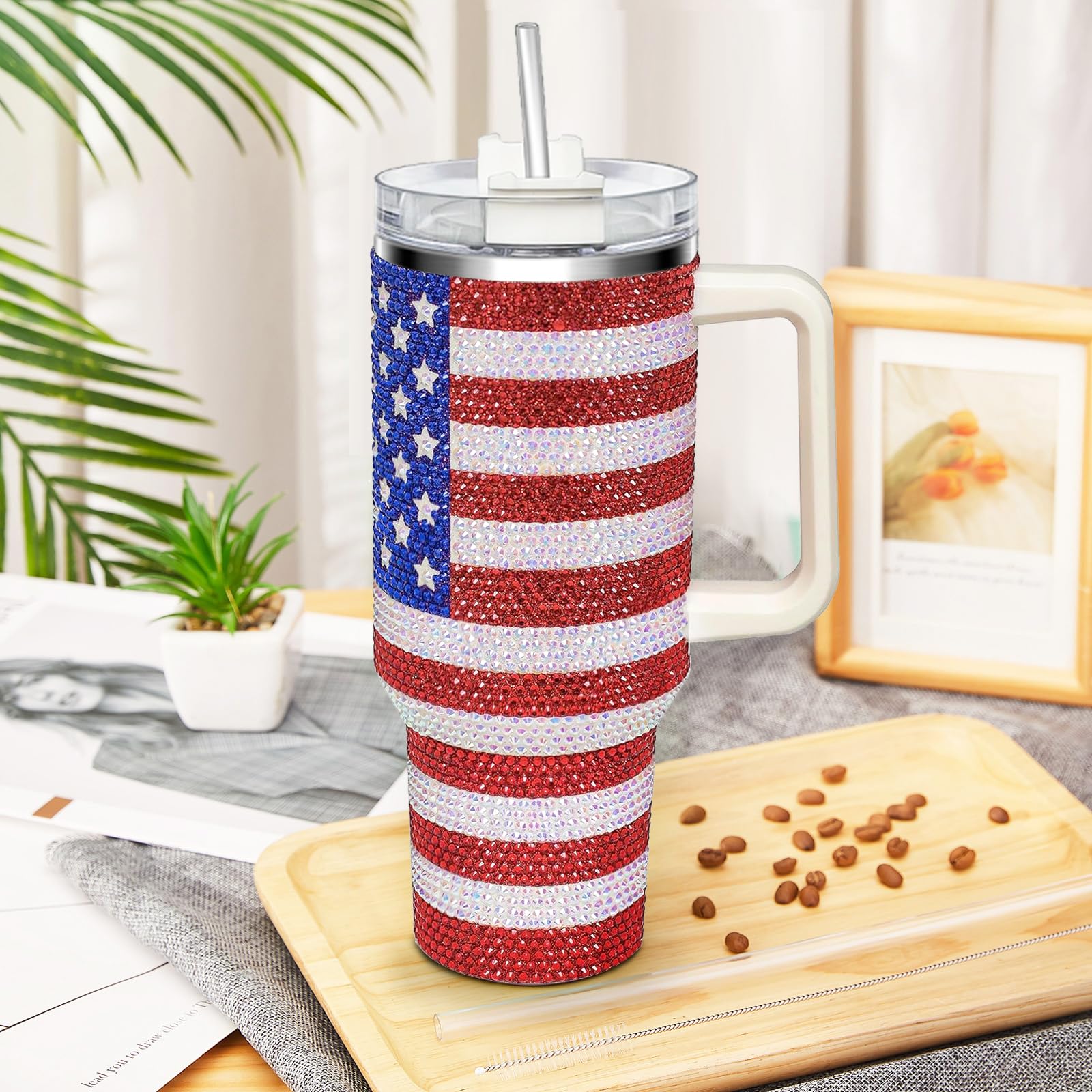 HWISDMIG 40oz Tumbler with Handle-Glitter Rhinestones Tumbler Bling Cups Stainless Steel Water Bottle Diamond Studded Tumbler for Women-Birthday Gifts for Women, Mom, Girlfriend (Amethyst)