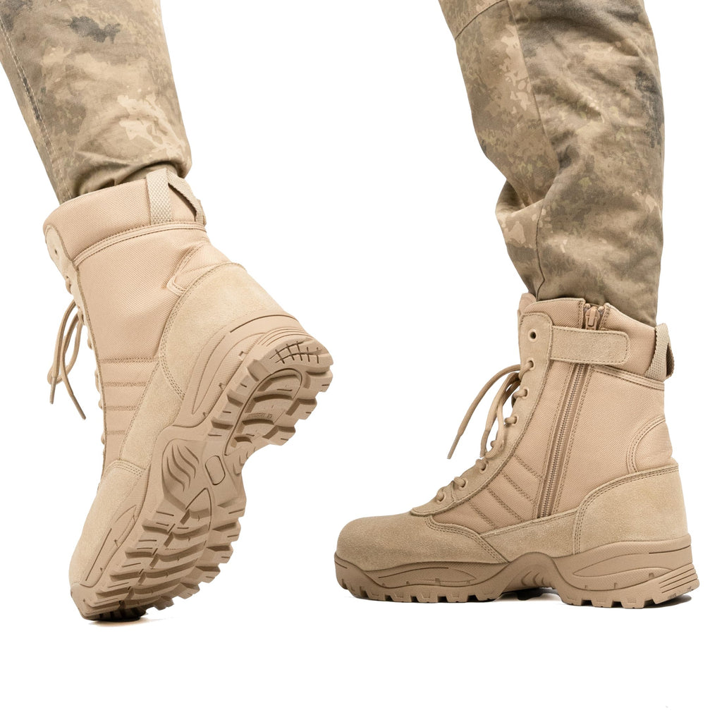Men's Tactical Boots 8 Inch Side Zipper Military Combat Boots Leather Duty Work Boots for Men Police Motorcycle