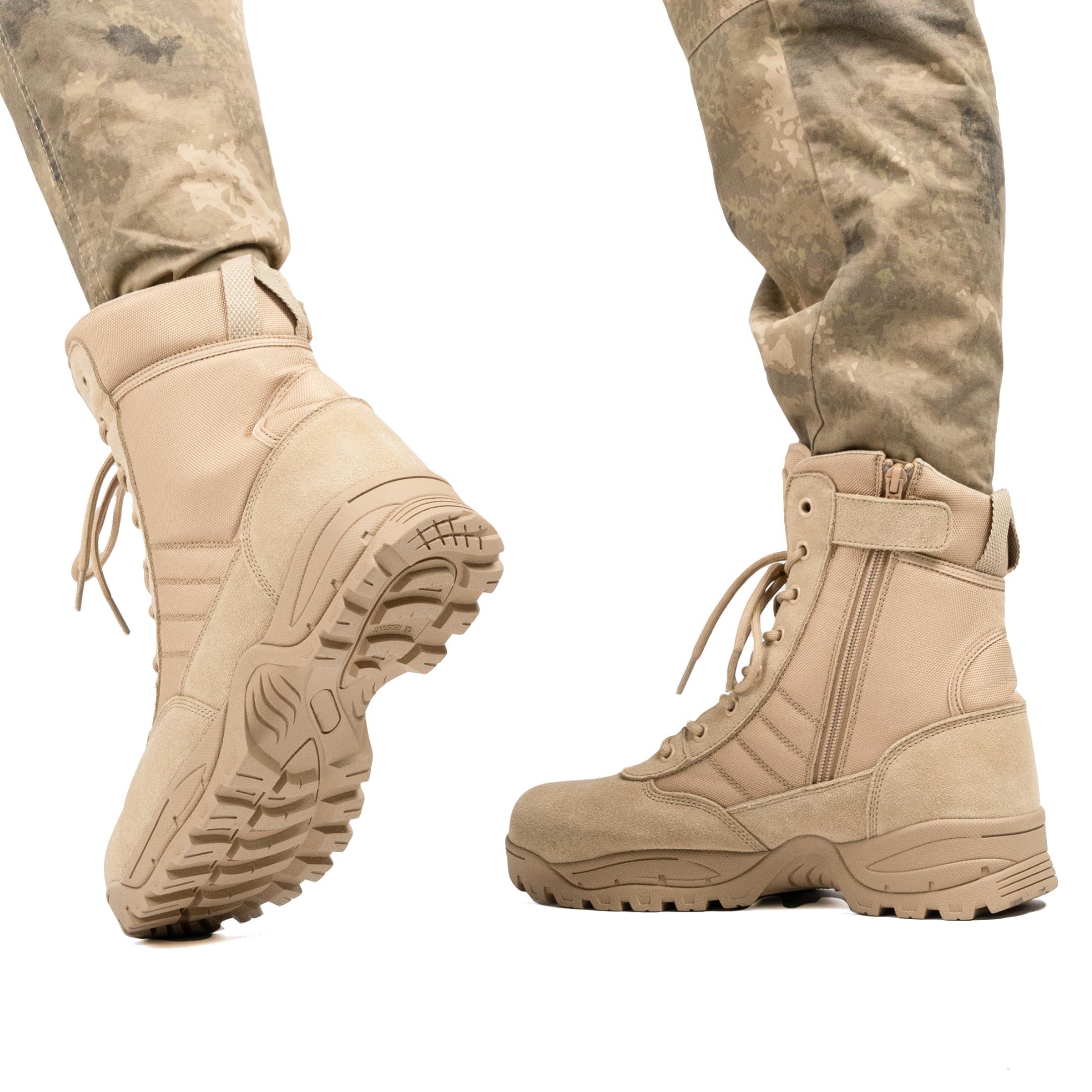 Men's Tactical Boots 8 Inch Side Zipper Military Combat Boots Leather Duty Work Boots for Men Police Motorcycle