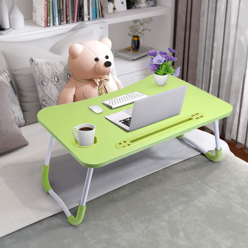Slendor Lap Desk with Cup Holder, Foldable Laptop Table for Bed, Portable Bed Desk for Laptop and Writing, Computer Tray with Tablet Slot, Notebook Stand Reading Holder for Couch Sofa Floor,Black