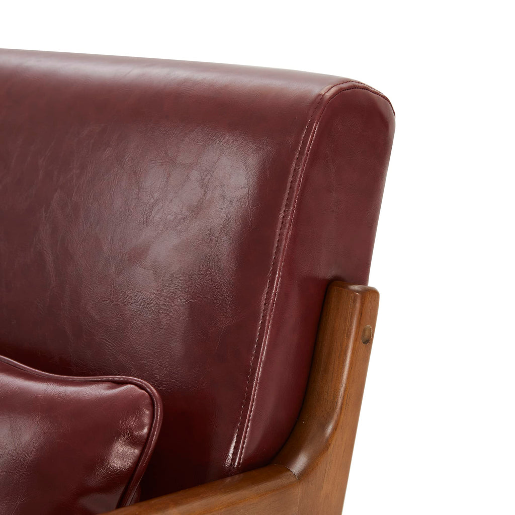 Glitzhome 2 Set Mid Century Black Accent Armchair, Single Reading Armchair PU Leather Lounge Chair with Walnut Ruberwood Frame