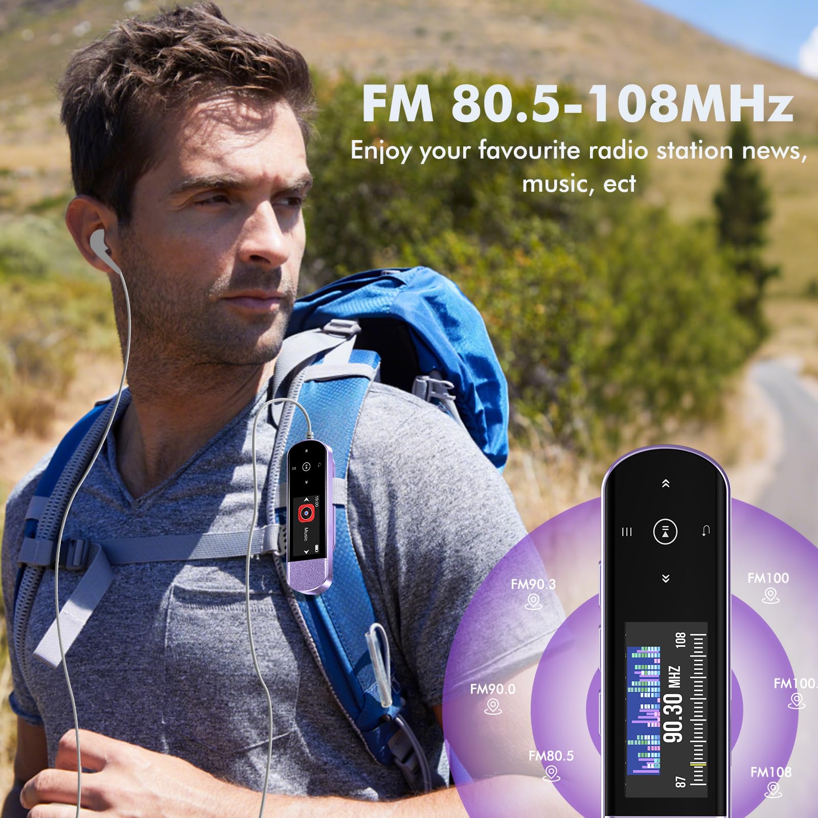 RUIZU 64GB USB MP3 Player with Bluetooth 5.3, Clip Jam Portable Music Player for Sports Running, USB MP3 Player Stick with FM Radio, Voice Recorder, Digital Audio Shuffle Repeat, Phone File Transfer