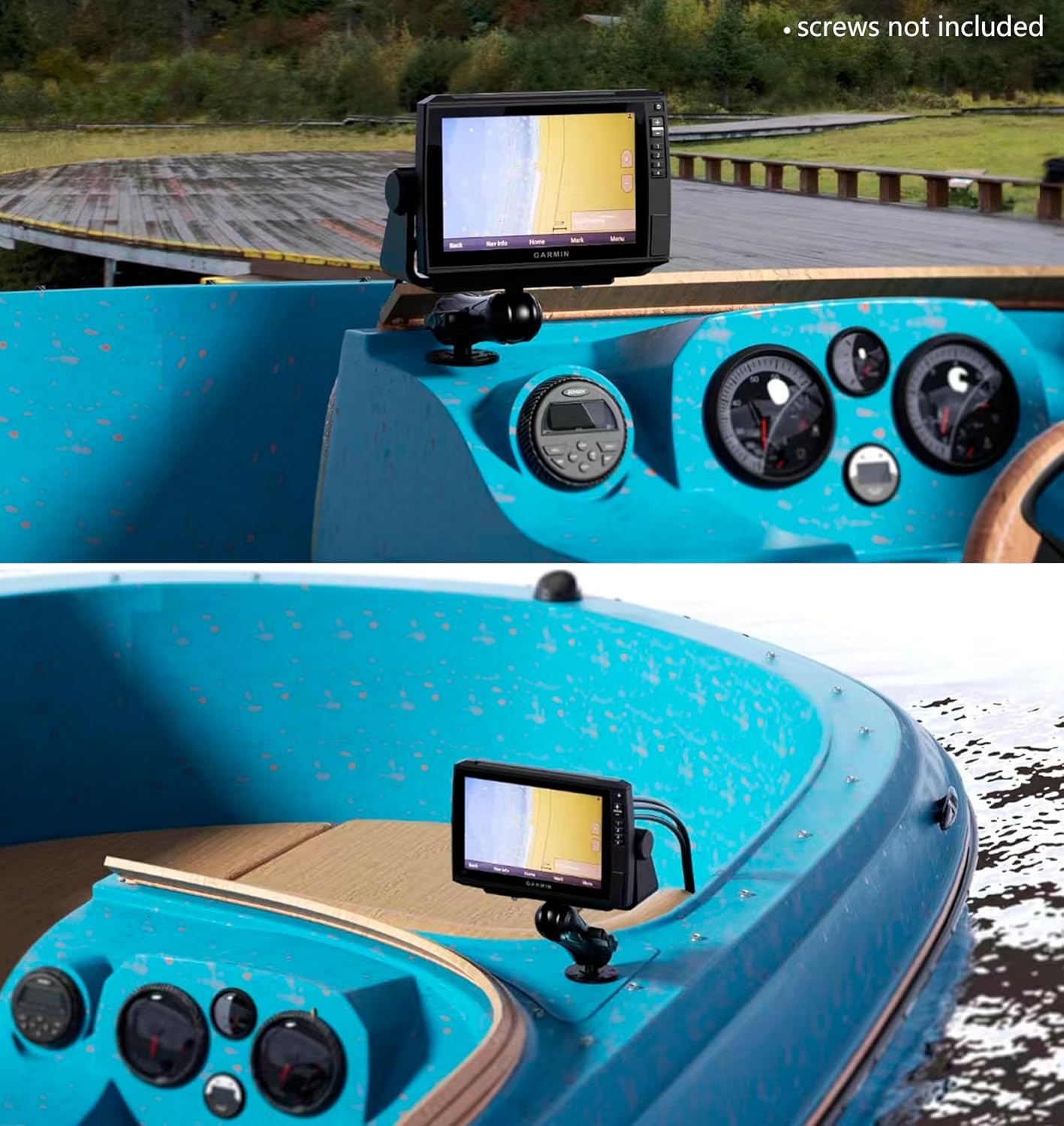 VAZESWIN Aluminum Alloy Fish Finder Mount with C Size 1.5" Ball Rectangular Plate & Round Base, 9.1" Long Arm Marine Electronic Mount Compatible with Garmin, Lowrance, Humminbird, Raymarine and More