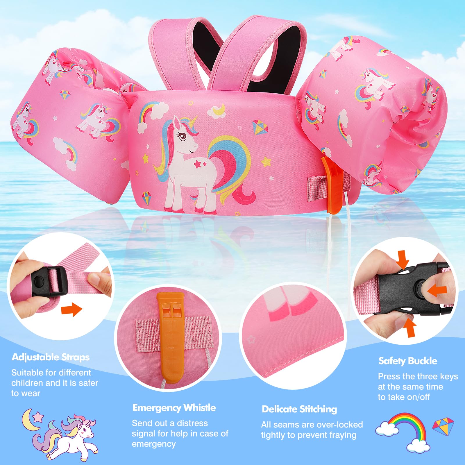 Moko Swim Arm Band for Kids 20-30-50 lbs, Cute Cartoon Toddler Swim Vest, Swimming Water Wings Pool Floaties Sleeve for Children Learn to Swim