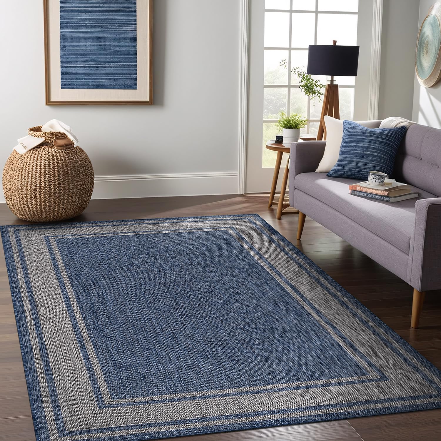 Beverly Rug Outdoor Rug 5x7 Modern Bordered Area Rugs for Indoor and Outdoor Patio Deck Porch Garden Waterproof Weather Sun Resistant Washable Outside Carpet (5 x 7 Beige)