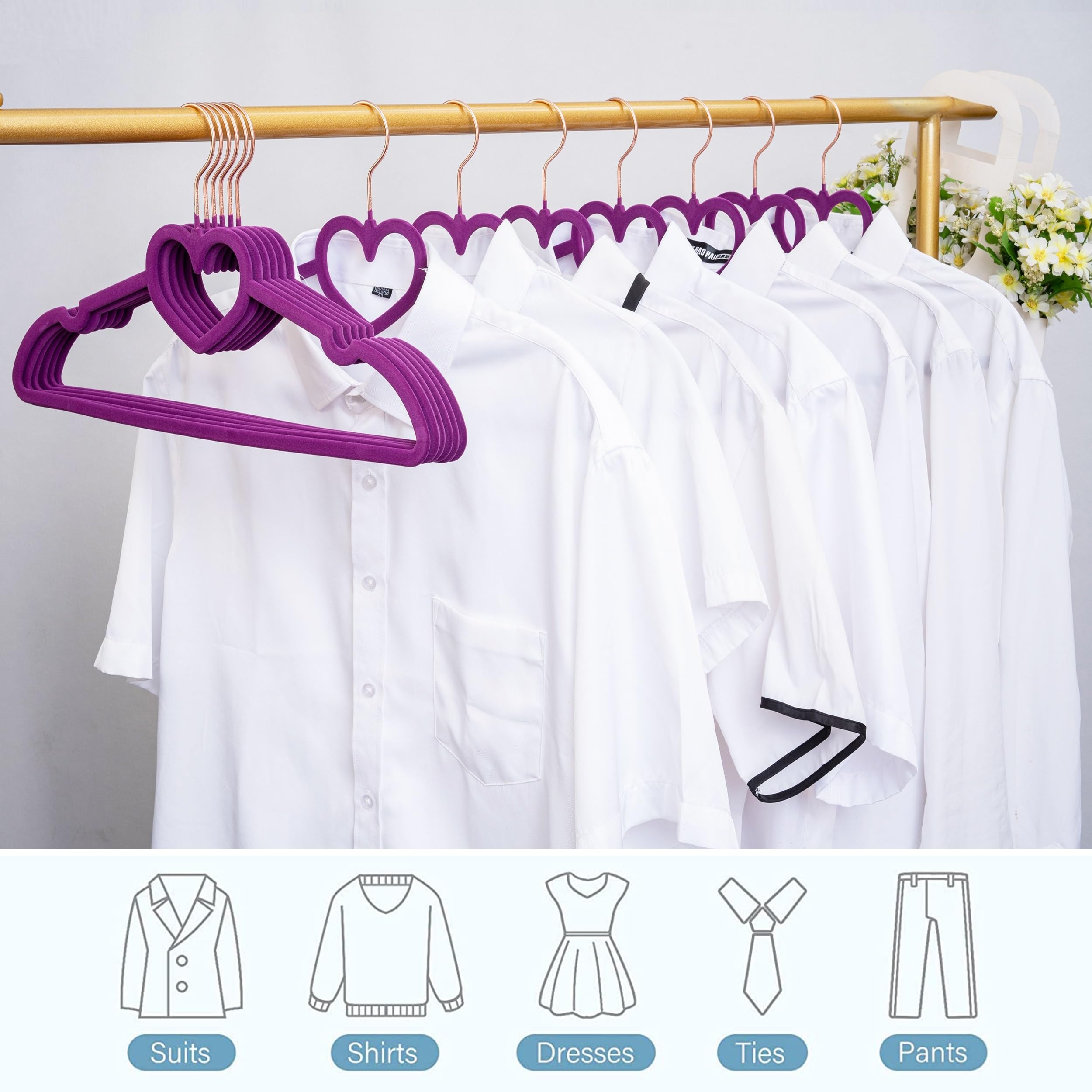 Velvet Hangers 20 Pack,16 Inch Non Slip Adult Heart Hanger (Black) | 360° Swivel Hooks, Cascade Design, Space Saving