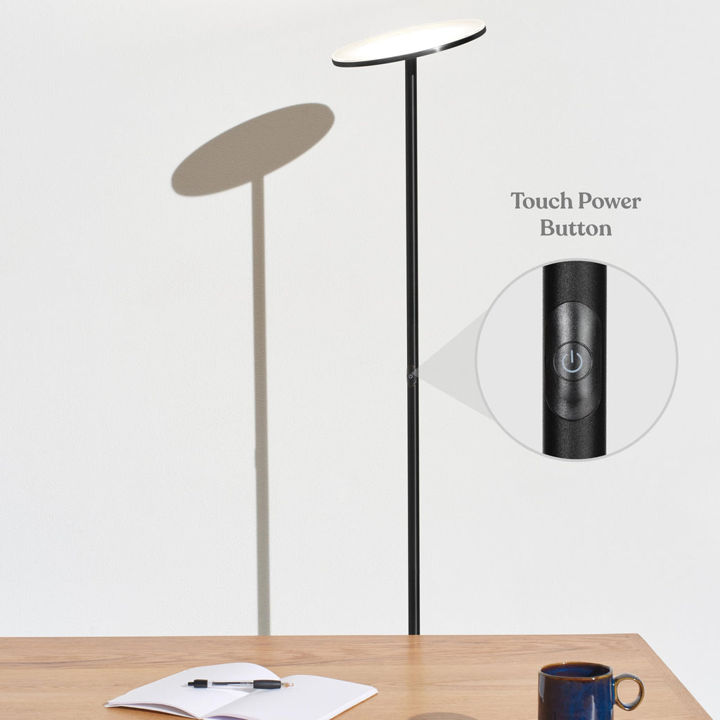 Brightech Sky LED Floor lamp, Torchiere Super Bright Floor Lamp for Living Room Decor & Office - Dimmable, Tall Standing Lamp with Warm Light for Bedroom & Reading - Bronze