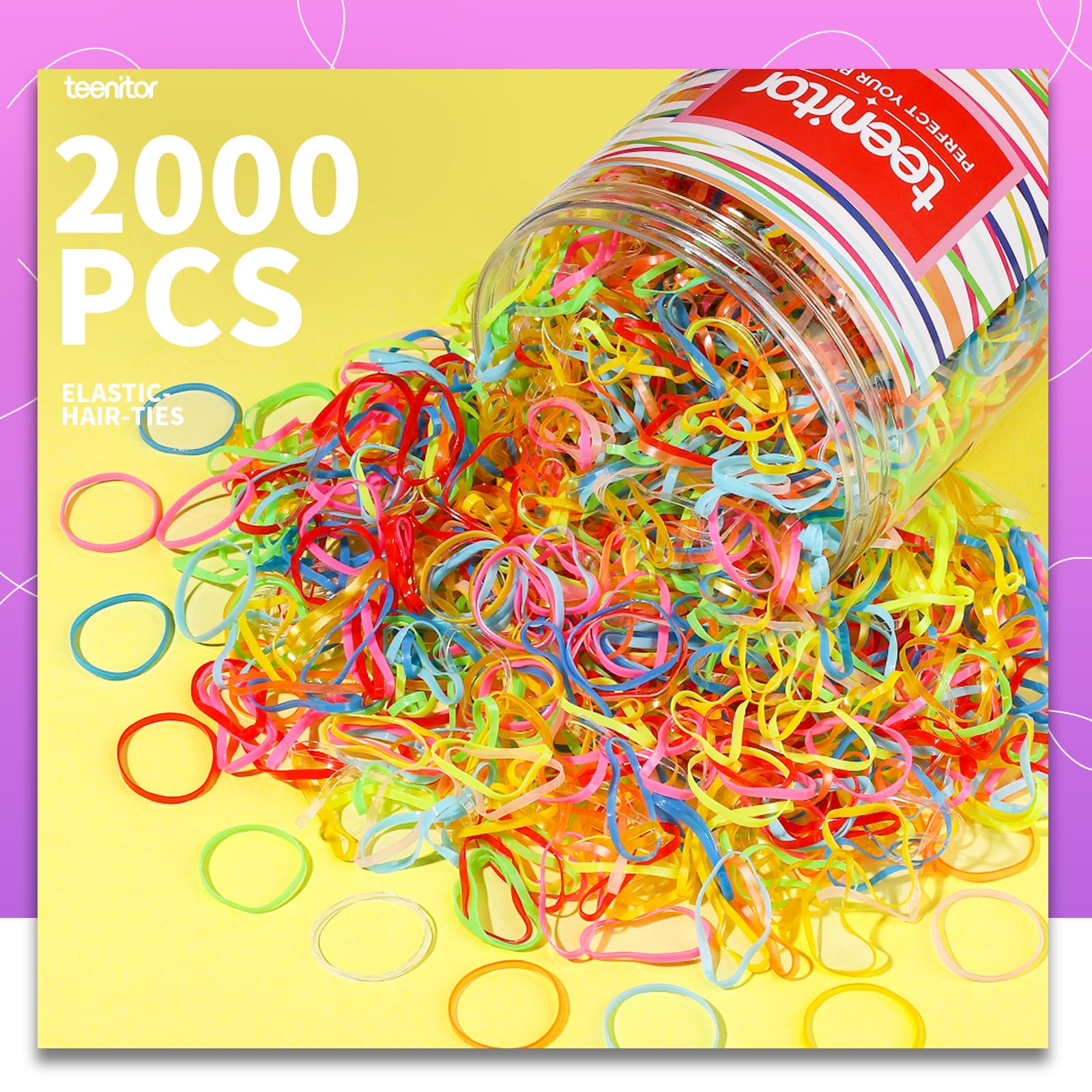 Teenitor Clear Elastic Hair Bands, 2000pcs Mini Hair Rubber Bands, Hair Ties, Soft Hair Elastics Ties, 2mm in Width and 30mm in Length