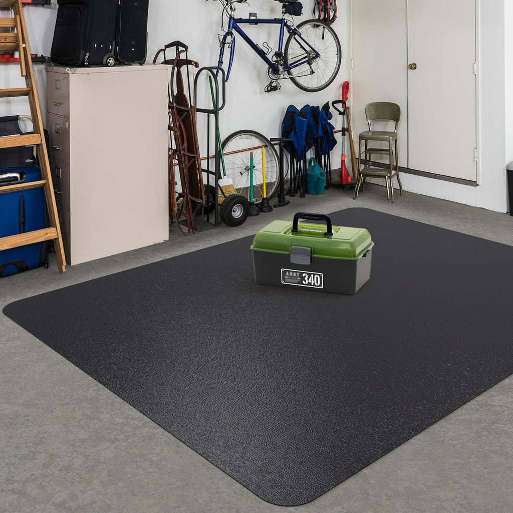 Area Floor Mat for Home, 3'×5' Black No Slip Waterproof Vinyl Area Rug for Hard Floor, Spill Resistant Floor Protector Cover for Kitchen, Easy Clean Splat Mat for Under High Chair