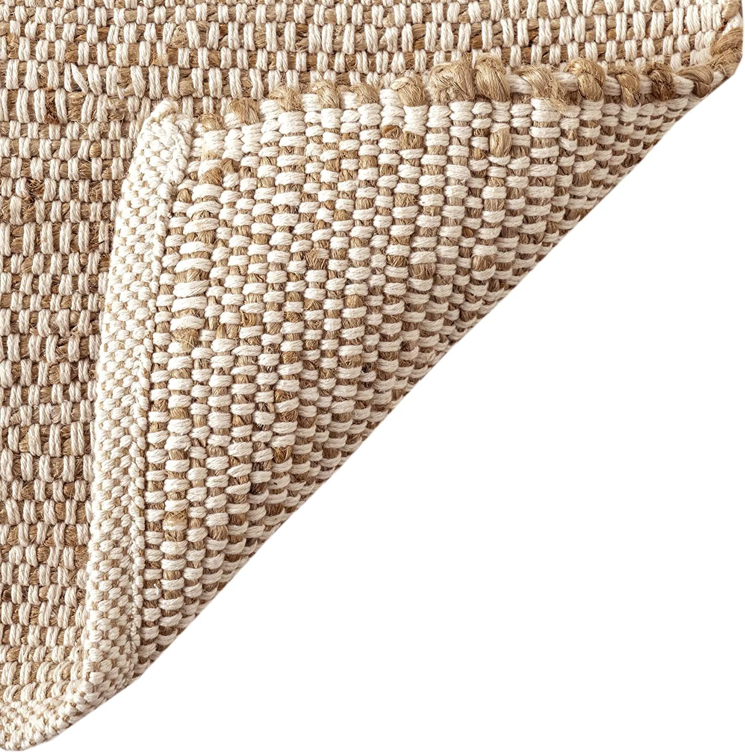 FRELISH DECOR Handwoven Jute Cotton Area Rug- Natural Yarn- Contemporary Farmhouse Decor- Rustic Nautical Rugs for Bedroom Living Room/Entryway Doormat (2'x3')