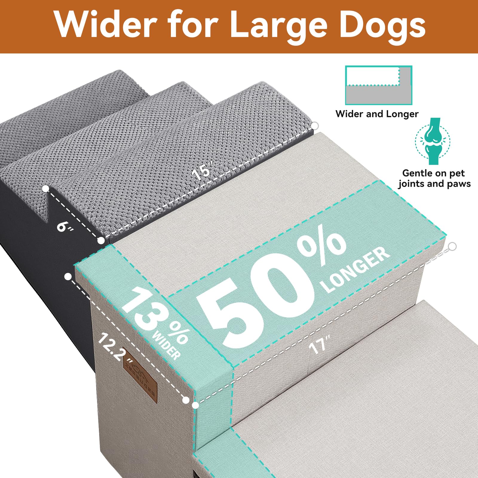Zerbuger Dog Stairs with Condo 15" H, 2-Step Wider Dog Steps for Small/Medium/Large Old Dogs Cats, Folding Sturdy Storage Pet Stairs Climbing Bed Couch, Ramp for Car Hold Up to 150 lbs, Beige