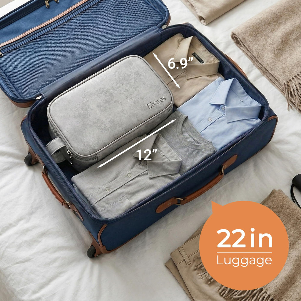 Elviros Travel Toiletry Bag for Men, Shaving Dopp Kit Water-resistant Bathroom Small Toiletries Organizer PU Leather Cosmetic Bags