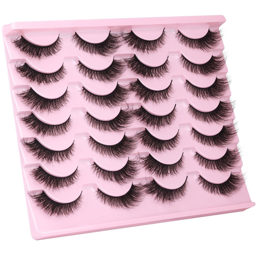 False Lashes Natural Look Wispy Eyelashes Manga Korean Spiky 16mm Short Faux Mink Eyelashes Cat Eye Natural Fake Eyelashes Strip Lashes Pack 14 Pairs