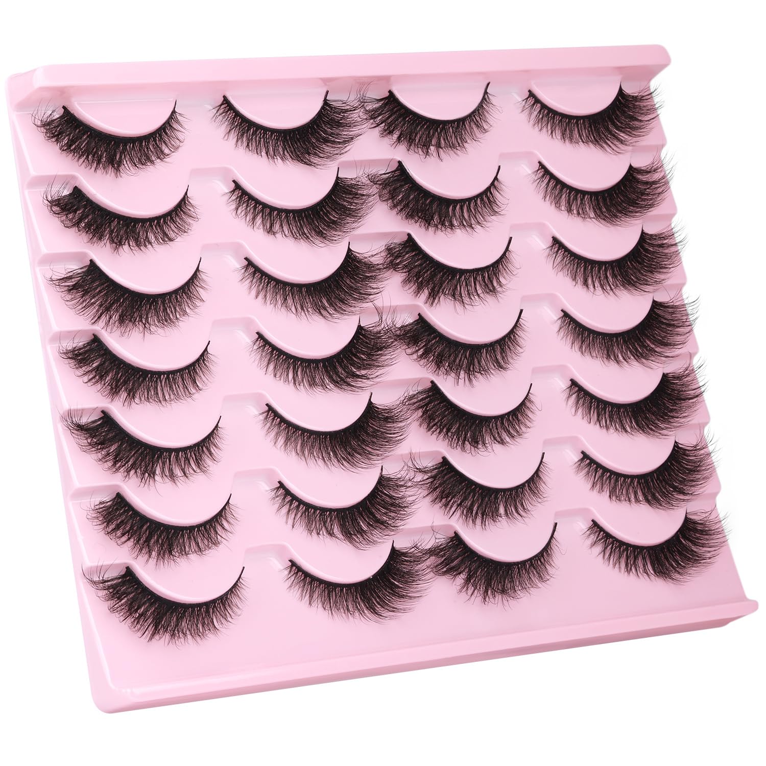 False Lashes Natural Look Wispy Eyelashes Manga Korean Spiky 16mm Short Faux Mink Eyelashes Cat Eye Natural Fake Eyelashes Strip Lashes Pack 14 Pairs