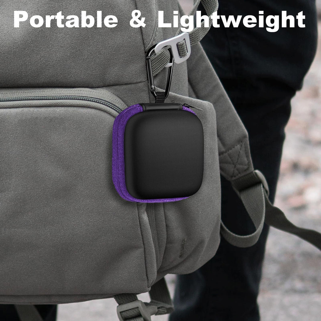 2Pack Oval Earbud Case Portable EVA Carrying Case Storage Bag Cell Phone Accessories Organizer with Carabiner for Earphone, Earbud, Earpieces, SD Memory Card, Camera Chips, Black/Purple