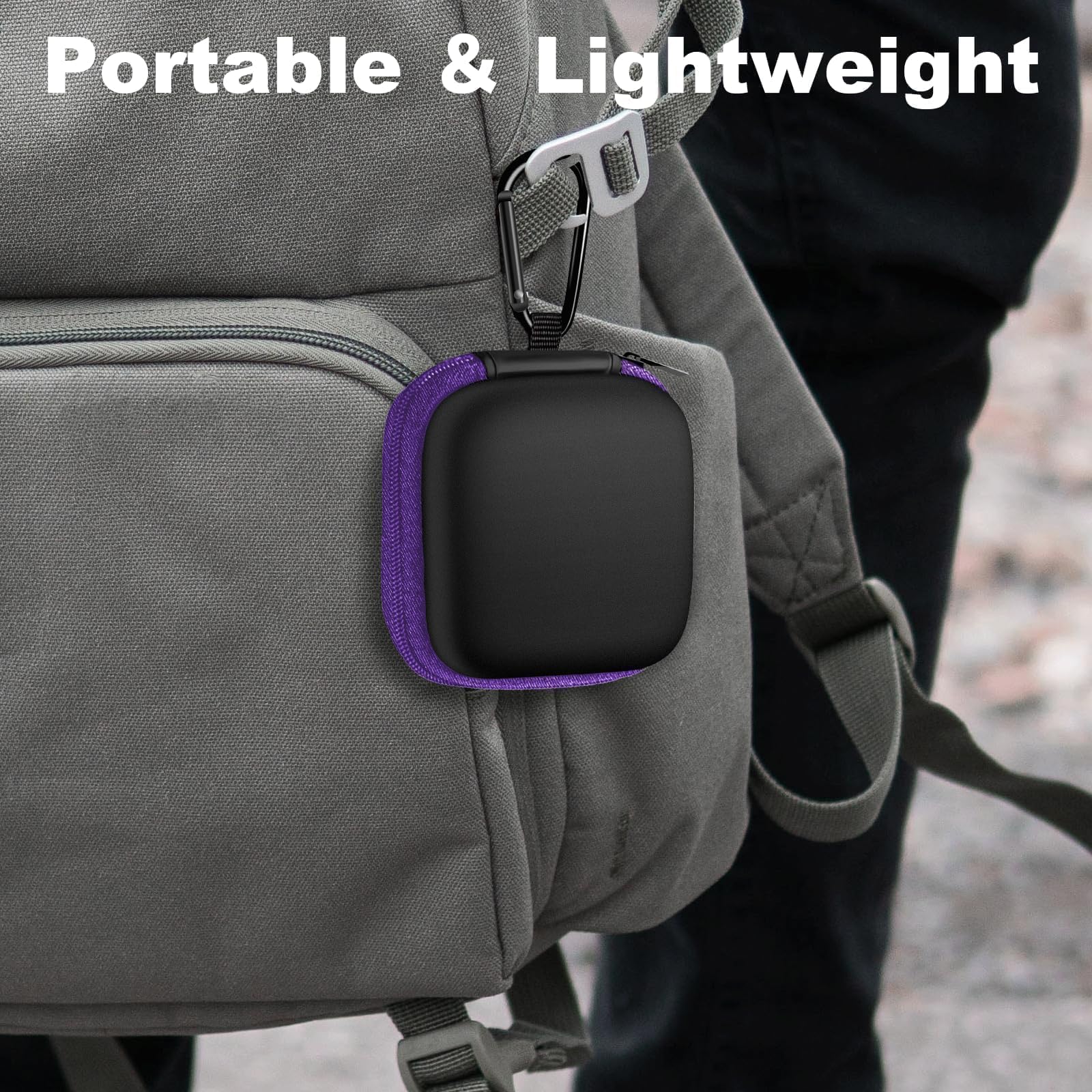 2Pack Oval Earbud Case Portable EVA Carrying Case Storage Bag Cell Phone Accessories Organizer with Carabiner for Earphone, Earbud, Earpieces, SD Memory Card, Camera Chips, Black/Purple