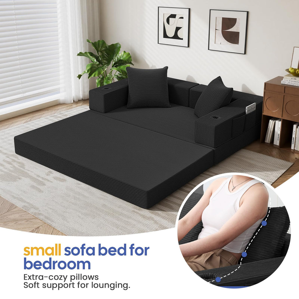 COMAX Futon Sofa Bed, 4‑in‑1 Convertible Sofa Bed, Folding Boneless Couches | Boneless Couch for living room, Fold Out Small Foldable Loveseat Floor Sleeper Mattress Lounge Space‑Saving, Ash Gray