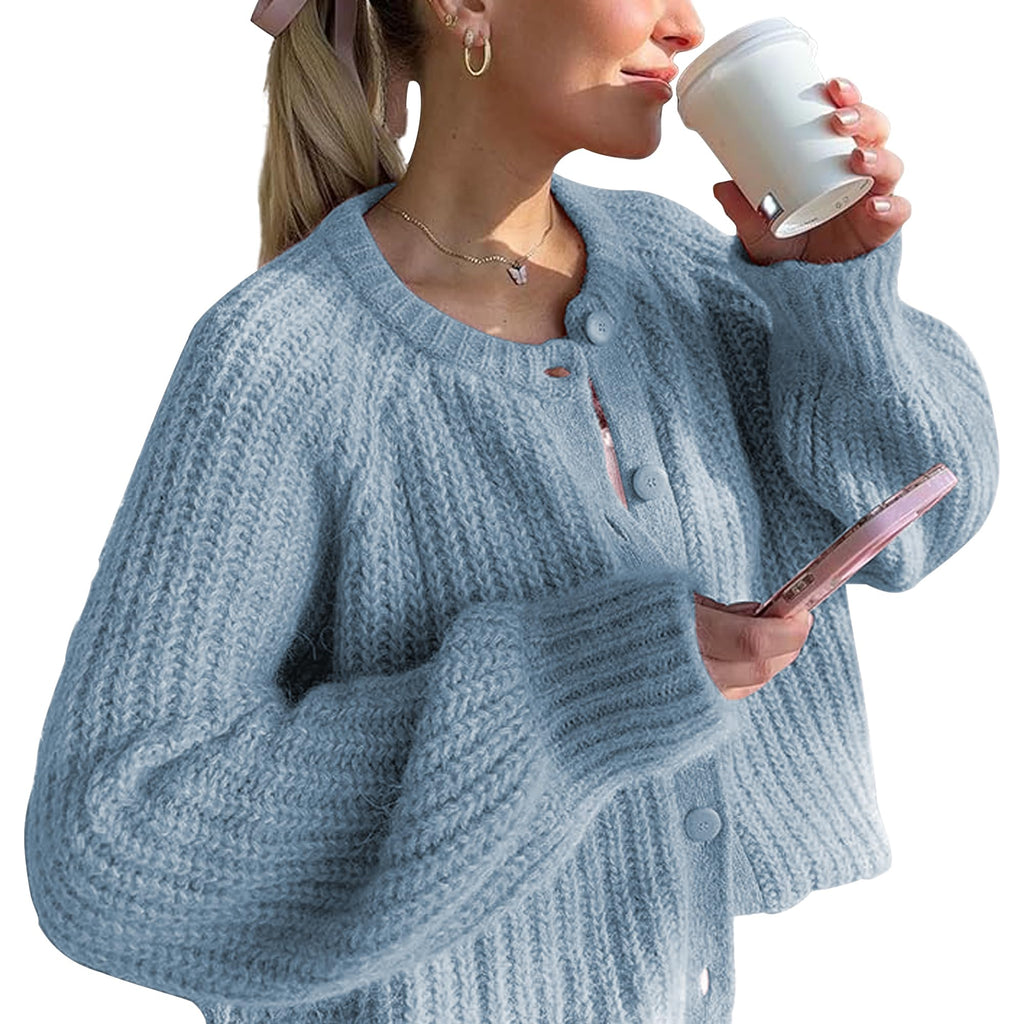 Hixiaohe Cardigan Sweater for Women Long Sleeve Button Y2K Chunky Knit Sweater Fall Casual Open Front Outwear Knitwear Coat