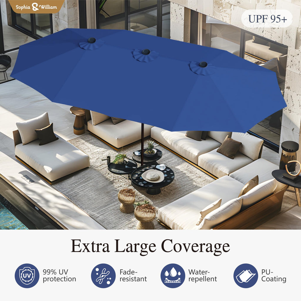 Sophia & William 15 ft Extra Large Patio Umbrella with Base Included, Rectangular Outdoor Umbrella Heavy Duty, Market Umbrella Double-sided Fade Resistant for Pool Garden Backyard, Beige